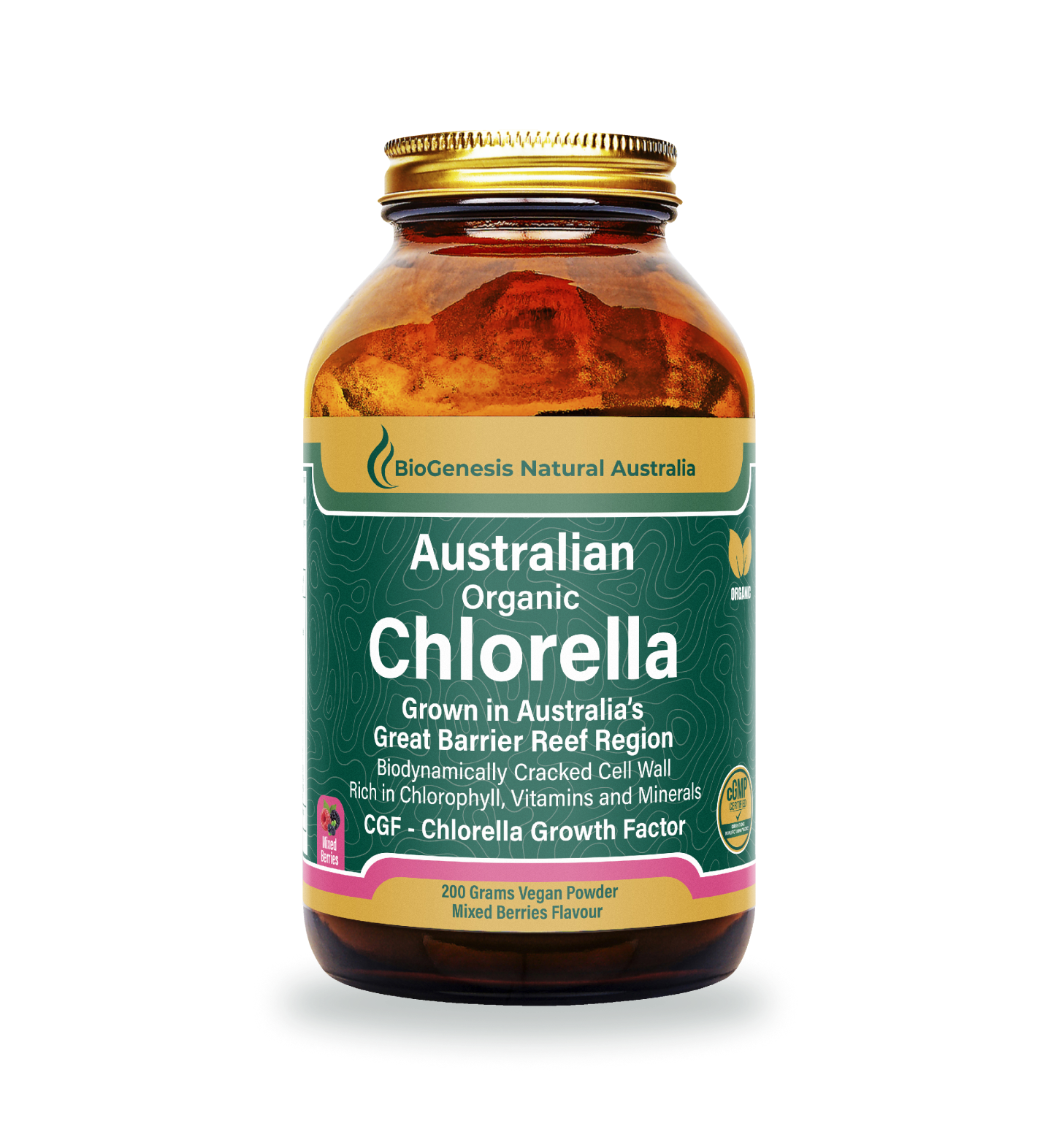Australian Organic Chlorella Powder - Mixed Berries, 200g