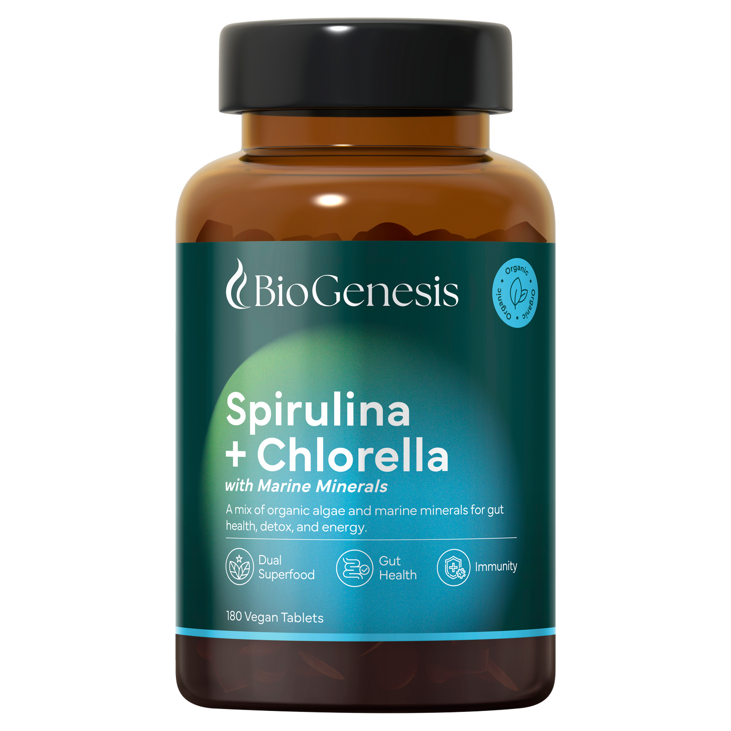 Organic Spirulina & Chlorella with Marine Minerals Tablets - 180 & 600