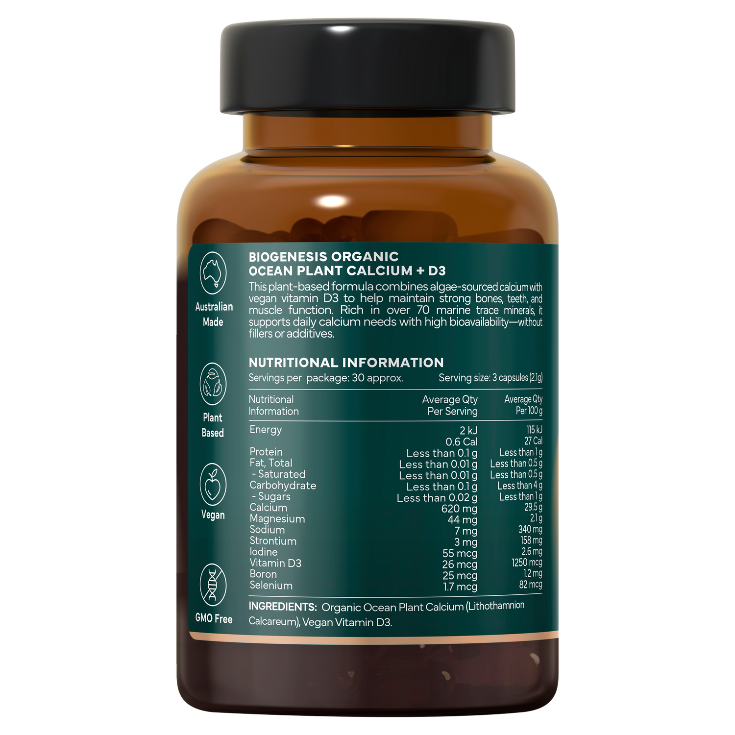 Organic Ocean Plant Calcium + D3 – 90 & 180 capsules