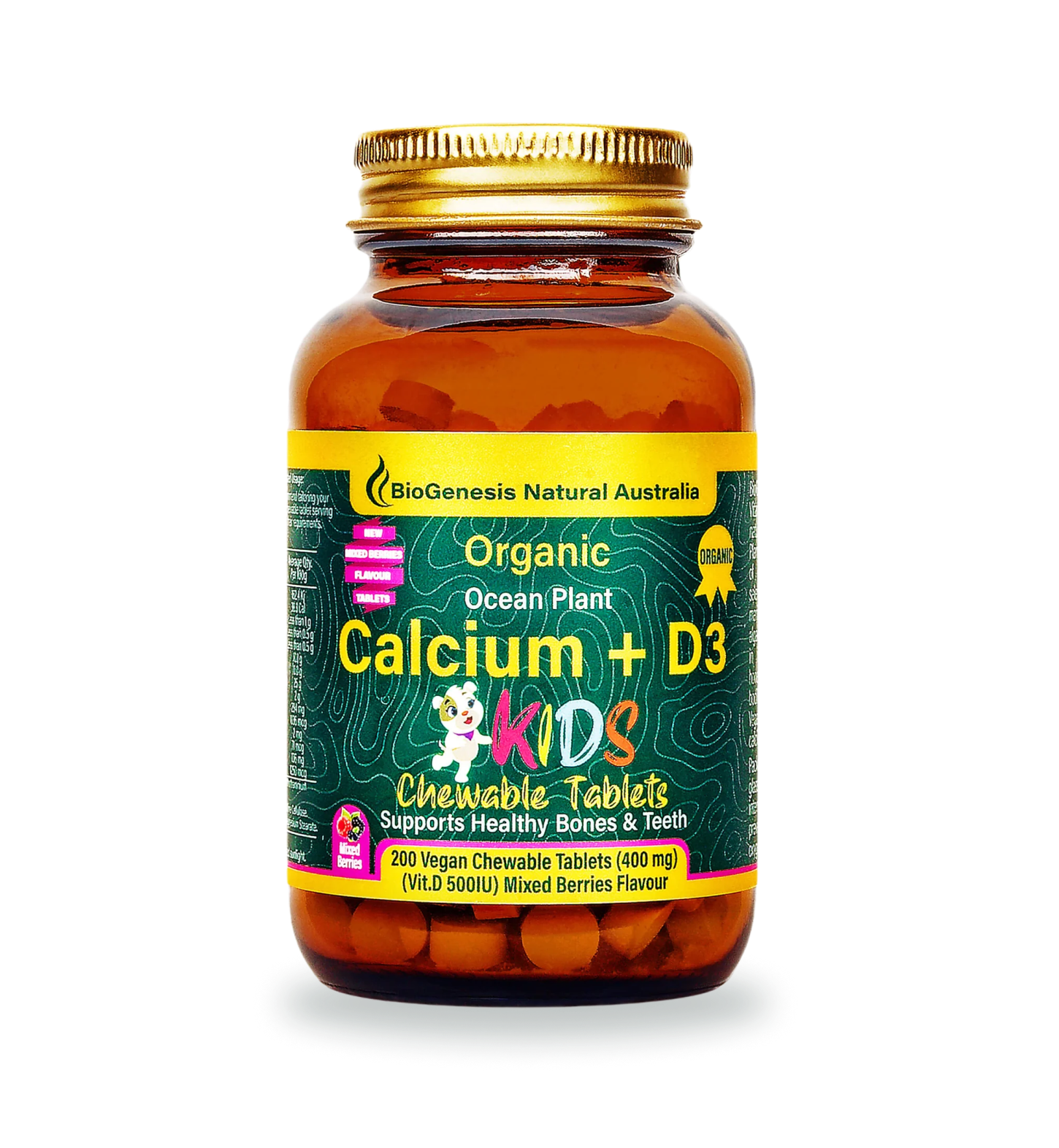 KIDS Organic Ocean Plant Calcium + D3 - Mixed Berries Chewables, 200