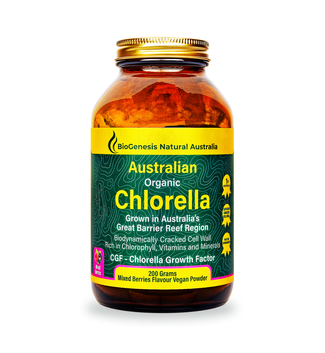 Australian Organic Chlorella Powder - Mixed Berries, 200g