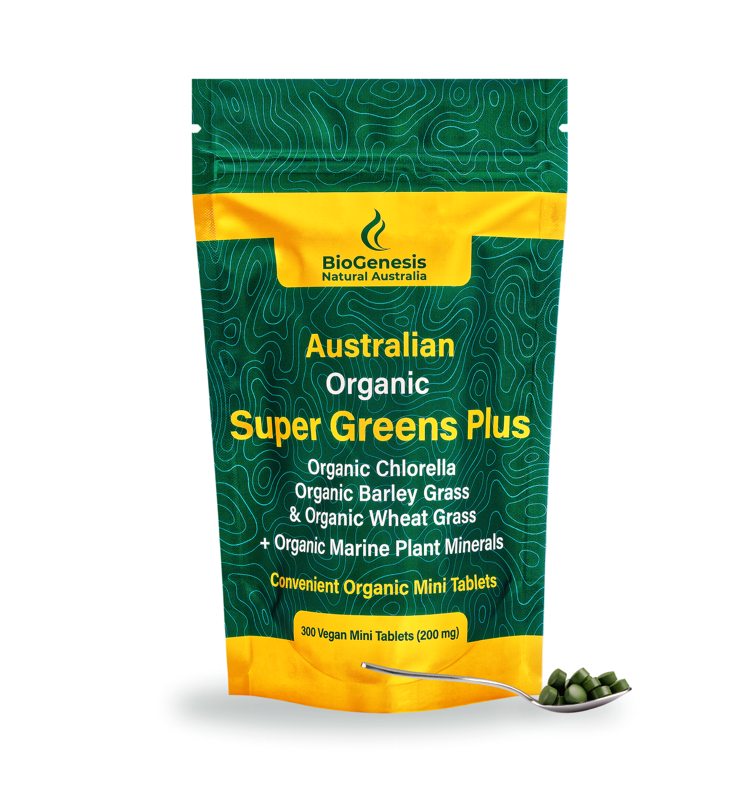 SuperGreen Plus 300 mini tablets front shot - travel sachet