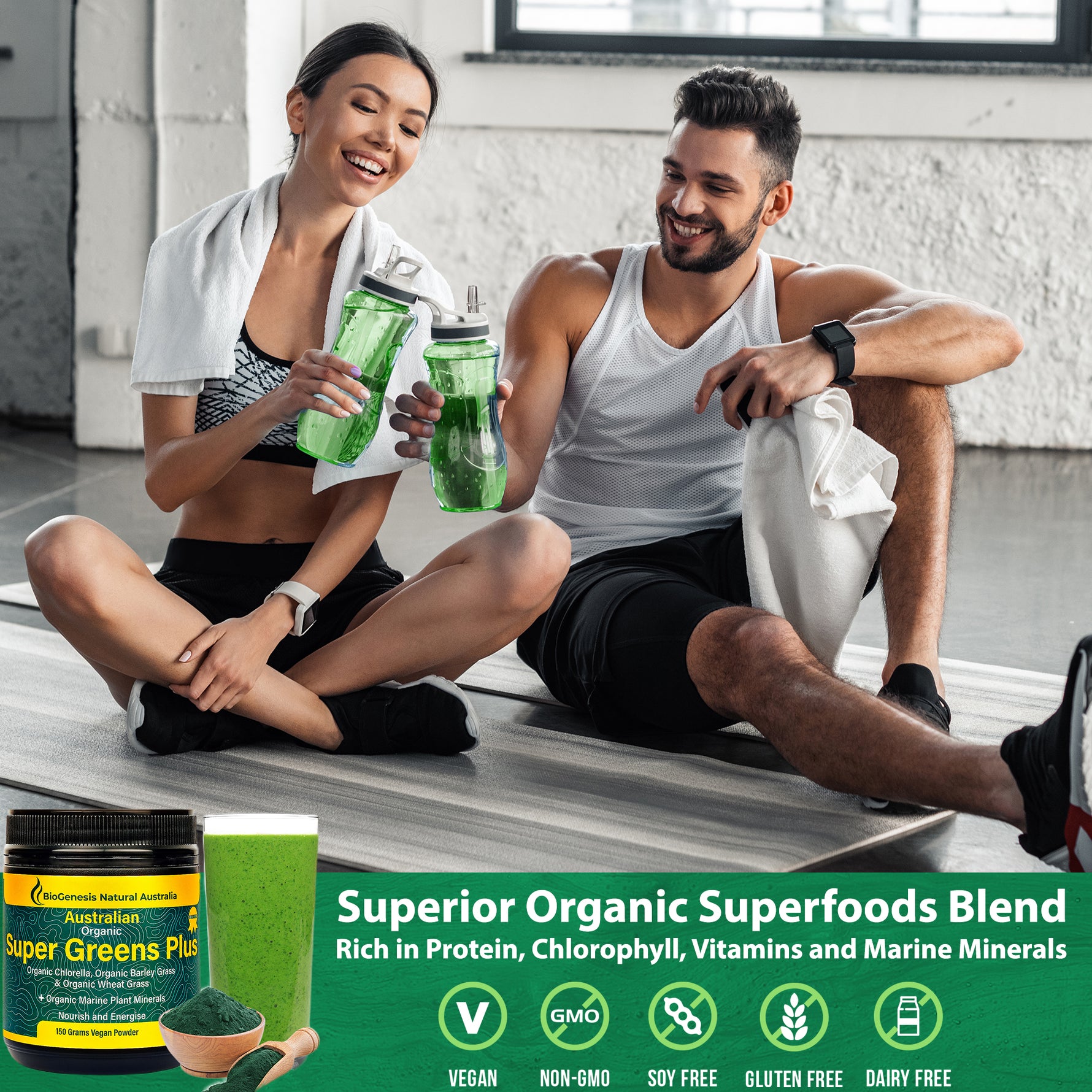 Superior organic superfoods blend: vegan, non GMO, soy free, gluten free, dairy free