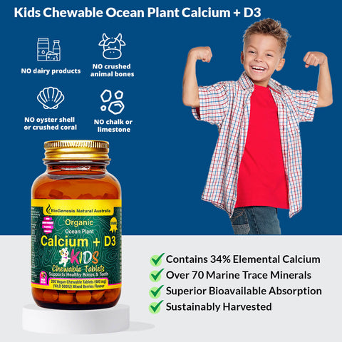 Kids Chewable Organic Ocean Plant Calcium + D3 200 Tablets Mixed Berries Flavour